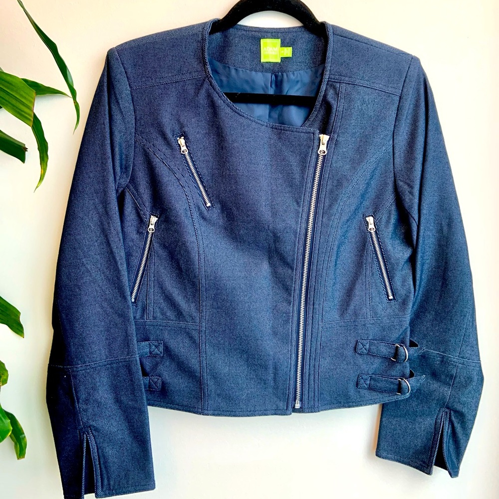 Super Cute Adam Jacobs Navy Blue Chic Short Fully Lined Jacket, Size Small